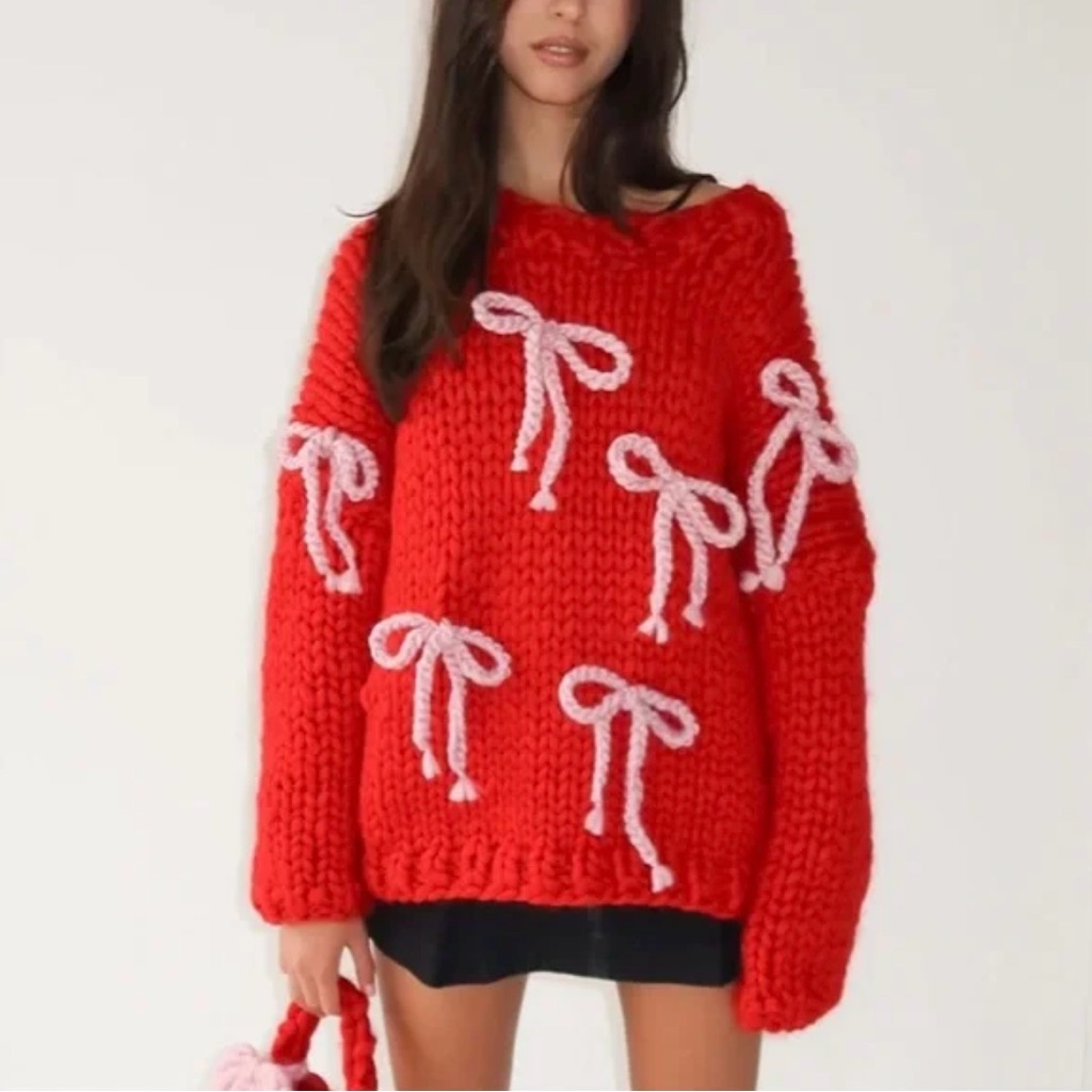 Hope Macaulay Red Bow Sweater Size L/Xl Nwt